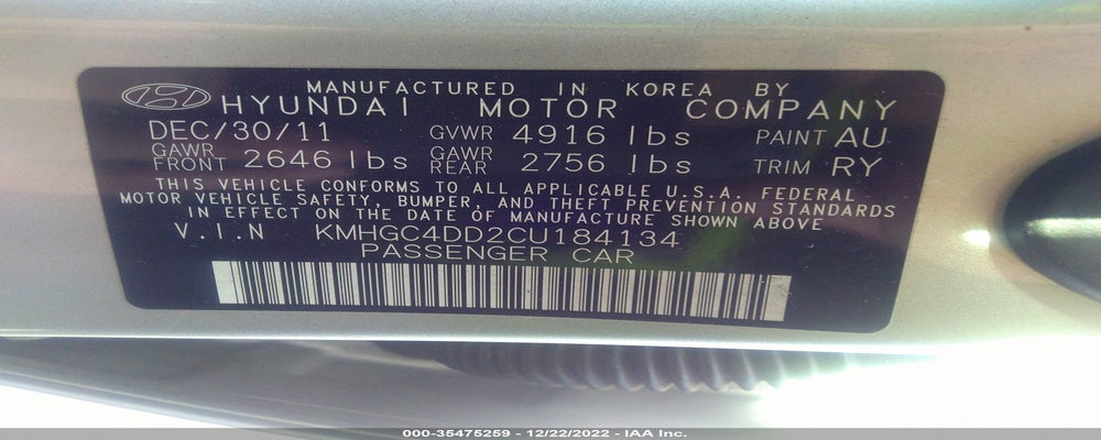KMHGC4DD2CU184134 2012 HYUNDAI GENESIS photo no. 9