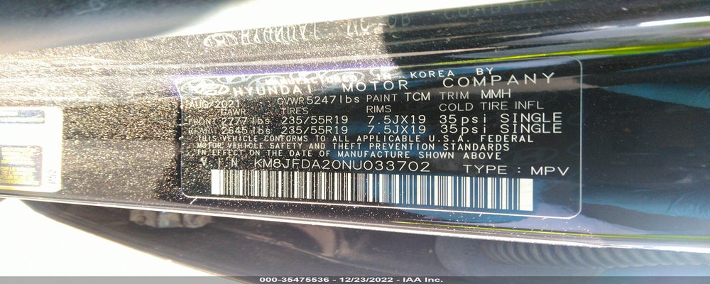 KM8JFDA20NU033702 2022 HYUNDAI TUCSON PLUG-IN HYBRID photo no. 9
