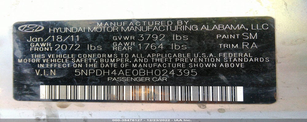 5NPDH4AE0BH024395 2011 HYUNDAI ELANTRA photo no. 9
