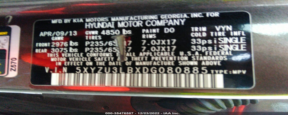 5XYZU3LBXDG080885 2013 HYUNDAI SANTA FE photo no. 9
