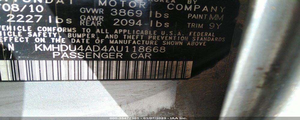 KMHDU4AD4AU118668 2010 HYUNDAI ELANTRA photo no. 9