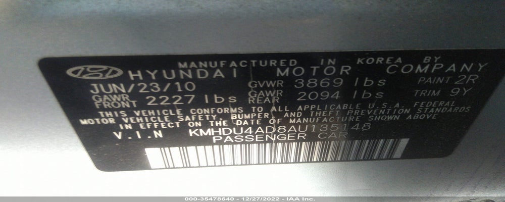 KMHDU4AD8AU135148 2010 HYUNDAI ELANTRA photo no. 9
