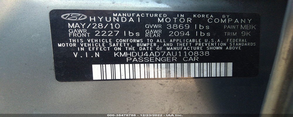 KMHDU4AD7AU110838 2010 HYUNDAI ELANTRA photo no. 9