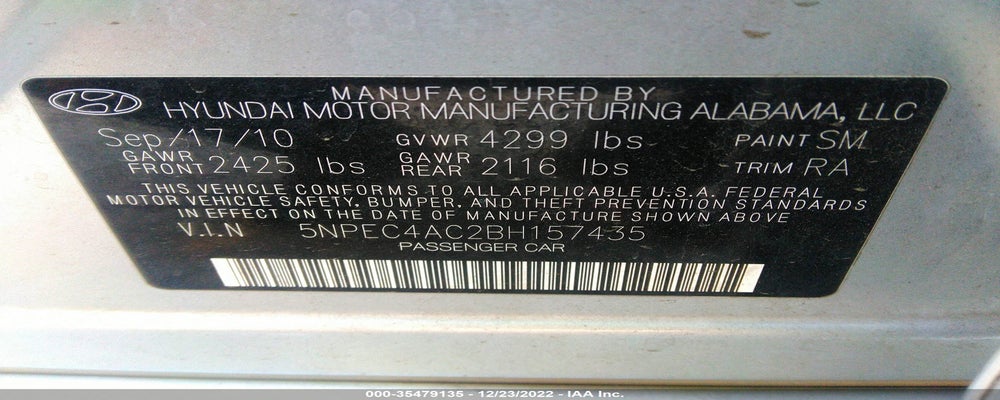 5NPEC4AC2BH157435 2011 HYUNDAI SONATA photo no. 9