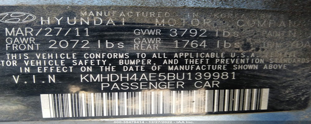KMHDH4AE5BU139981 2011 HYUNDAI ELANTRA photo no. 9