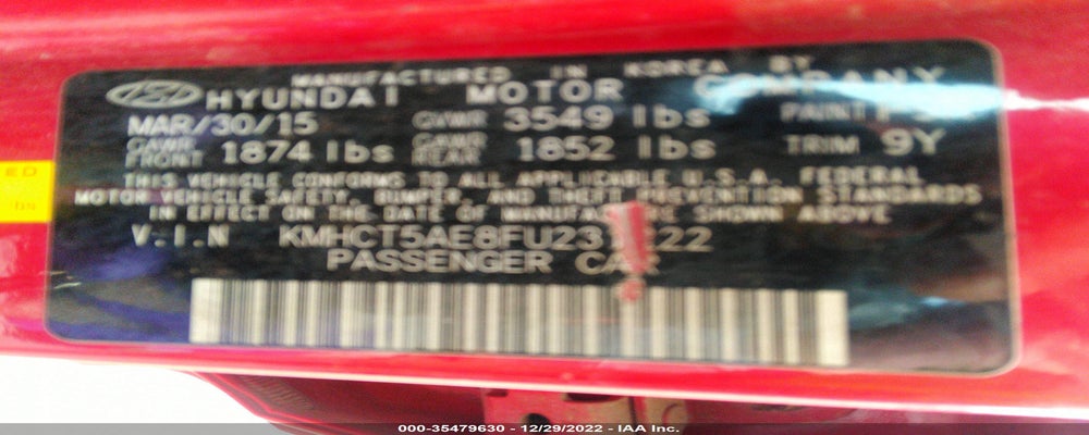 KMHCT5AE8FU231222 2015 HYUNDAI ACCENT photo no. 9