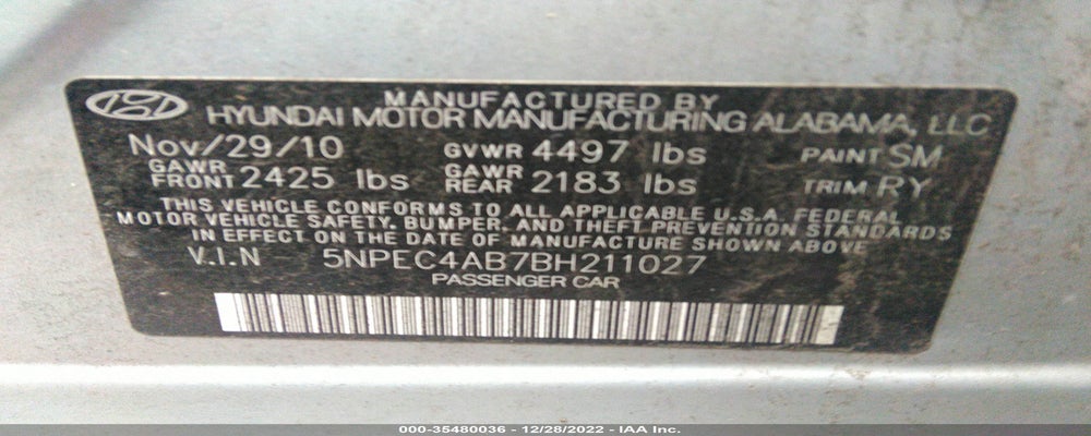5NPEC4AB7BH211027 2011 HYUNDAI SONATA photo no. 9