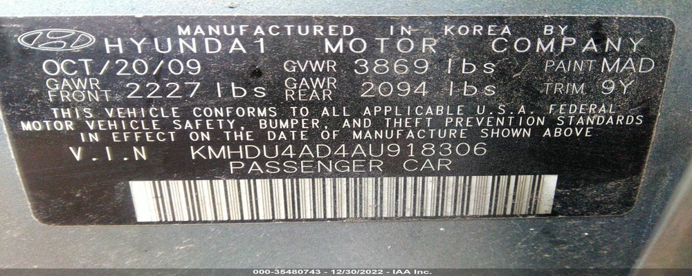 KMHDU4AD4AU918306 2010 HYUNDAI ELANTRA photo no. 9