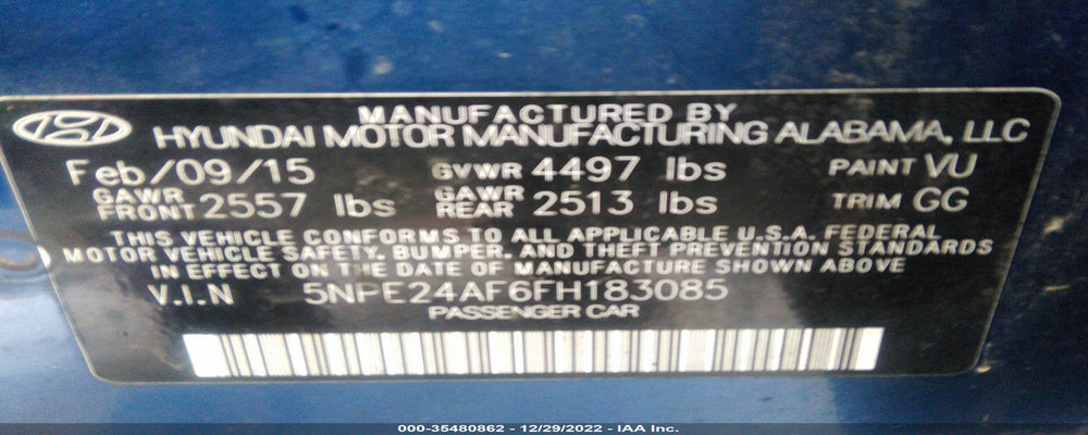 5NPE24AF6FH183085 2015 HYUNDAI SONATA photo no. 9