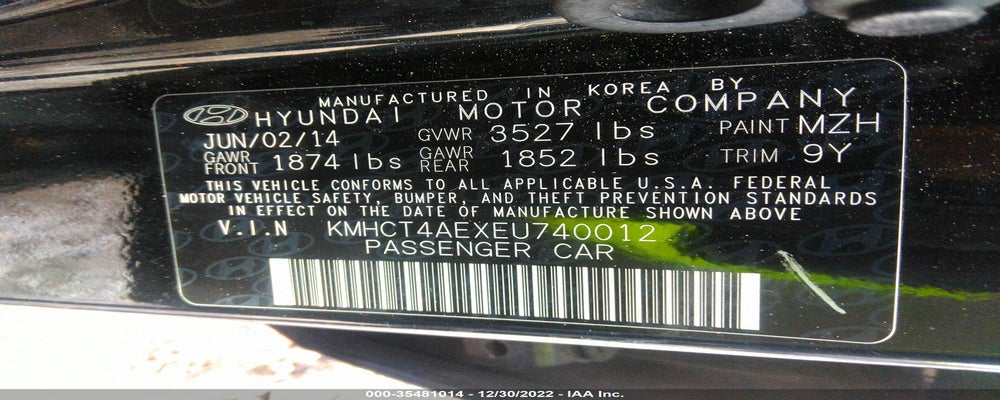 KMHCT4AEXEU740012 2014 HYUNDAI ACCENT photo no. 9