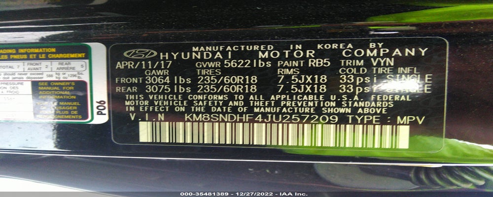 KM8SNDHF4JU257209 2018 HYUNDAI SANTA FE photo no. 9