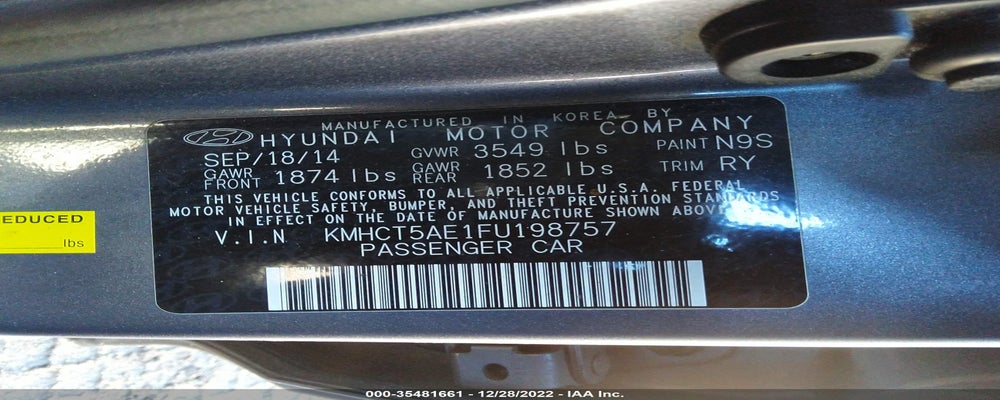 KMHCT5AE1FU198757 2015 HYUNDAI ACCENT photo no. 9