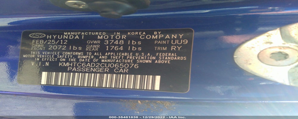 KMHTC6AD2CU065076 2012 HYUNDAI VELOSTER photo no. 9
