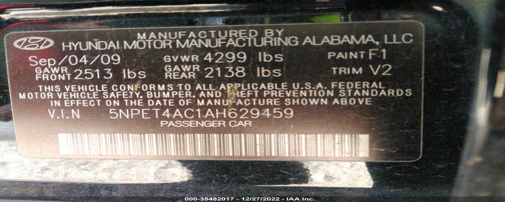 5NPET4AC1AH629459 2010 HYUNDAI SONATA photo no. 9