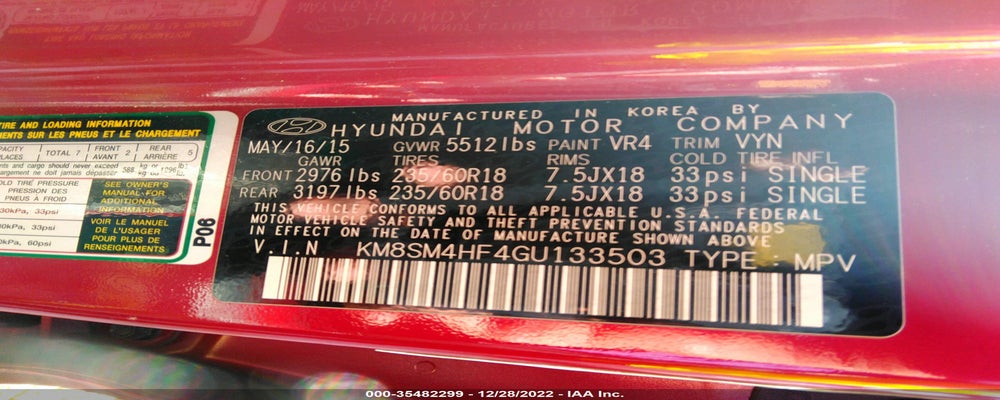 KM8SM4HF4GU133503 2016 HYUNDAI SANTA FE photo no. 9