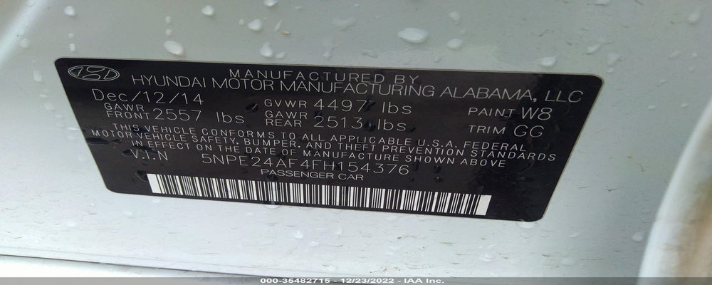 5npe24af4fh154376 2015 HYUNDAI SONATA photo no. 9