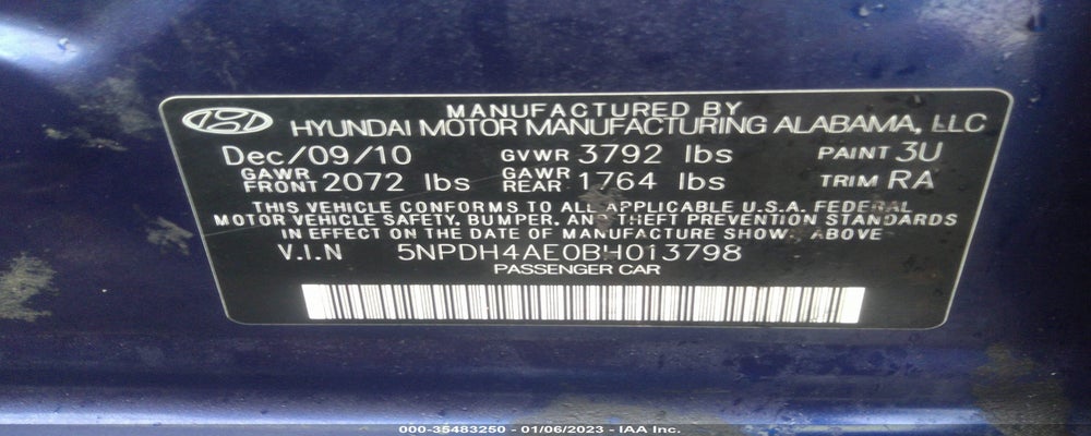 5NPDH4AE0BH013798 2011 HYUNDAI ELANTRA photo no. 9