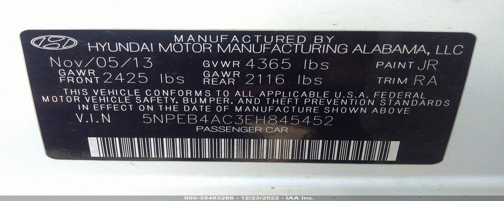 5NPEB4AC3EH845452 2014 HYUNDAI SONATA photo no. 9