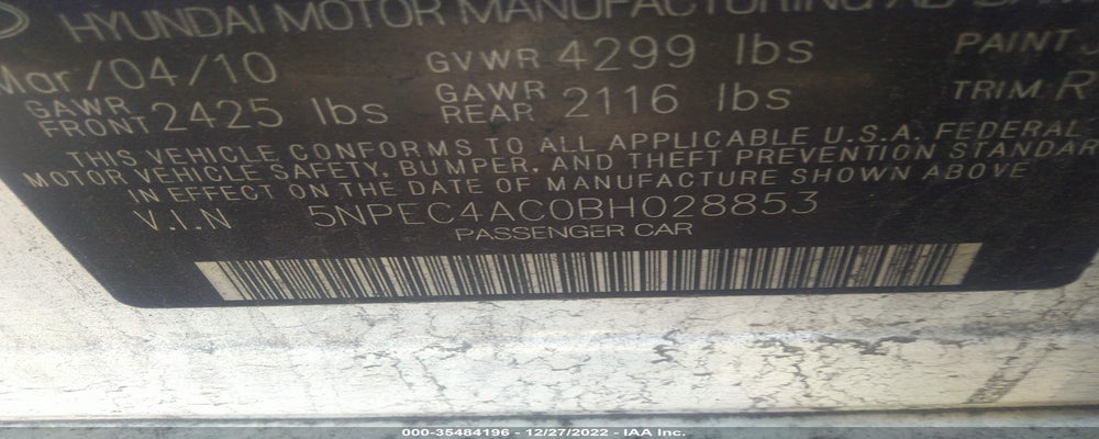 5NPEC4AC0BH028853 2011 HYUNDAI SONATA photo no. 9