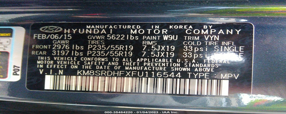 KM8SRDHFXFU116544 2015 HYUNDAI SANTA FE photo no. 9