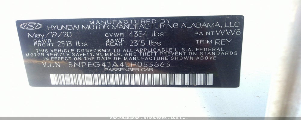 5NPEG4JA4LH053663 2020 HYUNDAI SONATA photo no. 9
