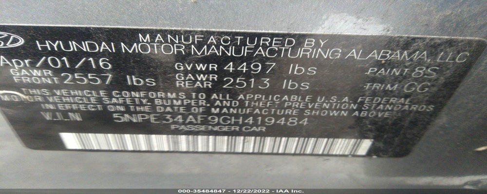 5NPE34AF9GH419484 2016 HYUNDAI SONATA photo no. 9