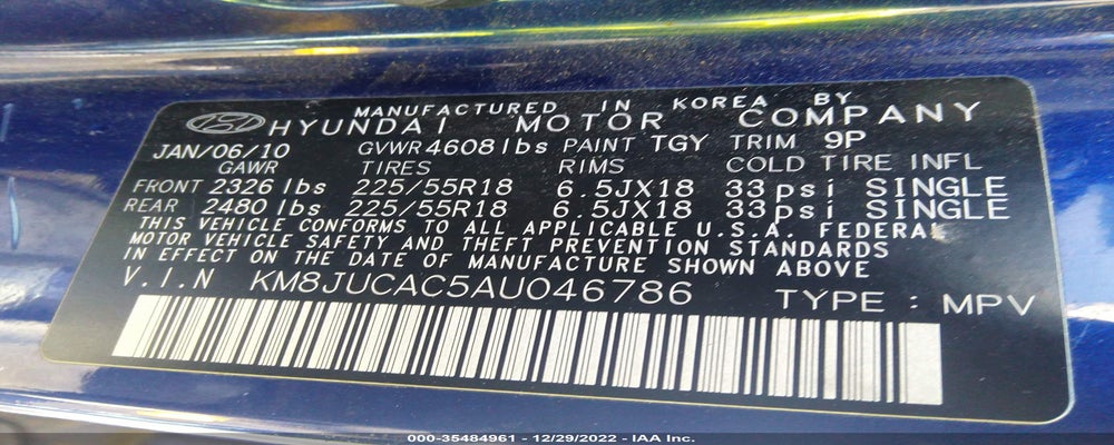 KM8JUCAC5AU046786 2010 HYUNDAI TUCSON photo no. 9