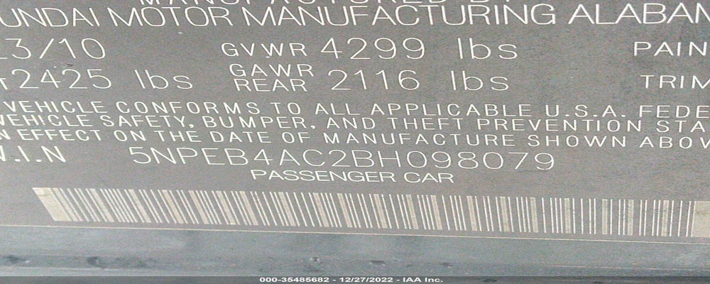 5NPEB4AC2BH098079 2011 HYUNDAI SONATA photo no. 9
