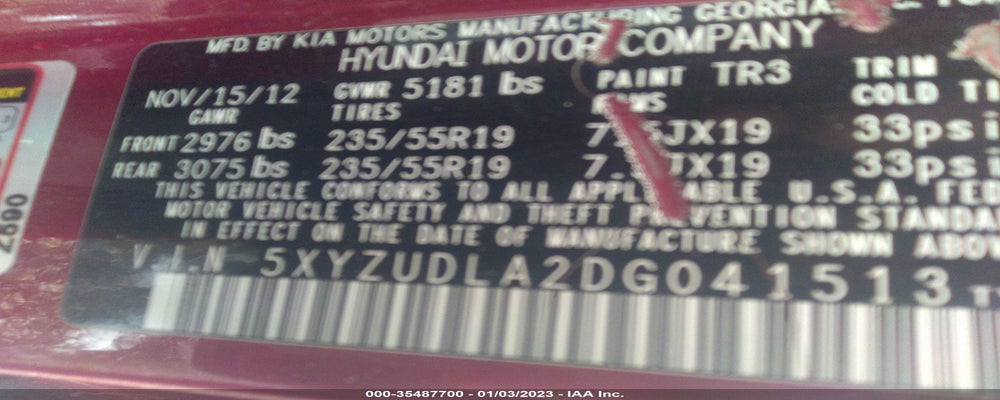 5XYZUDLA2DG041513 2013 HYUNDAI SANTA FE photo no. 9