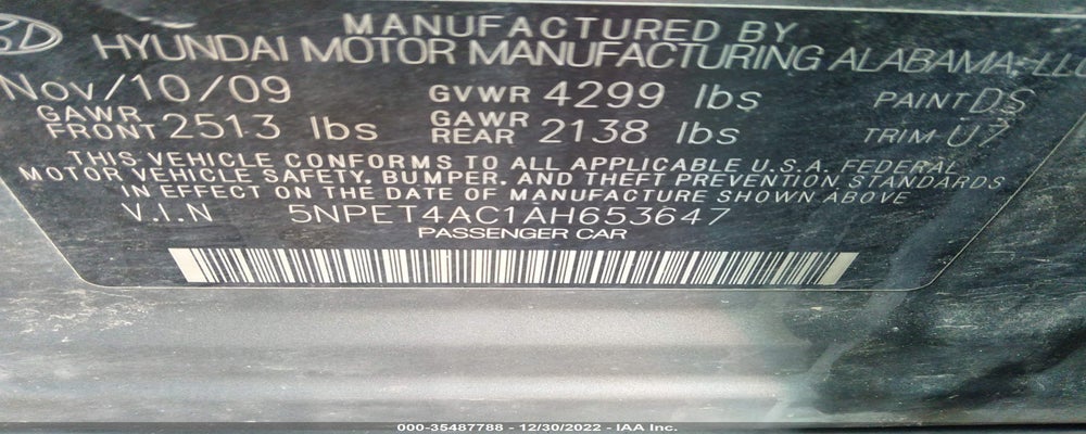 5NPET4AC1AH653647 2010 HYUNDAI SONATA photo no. 9