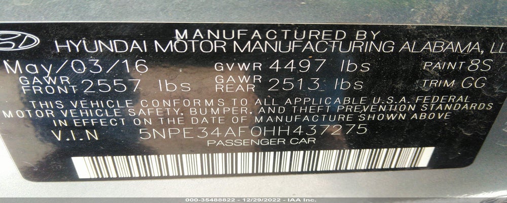 5NPE34AF0HH437275 2017 HYUNDAI SONATA photo no. 9