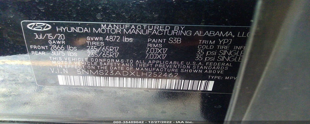 5NMS23ADXLH252462 2020 HYUNDAI SANTA FE photo no. 9