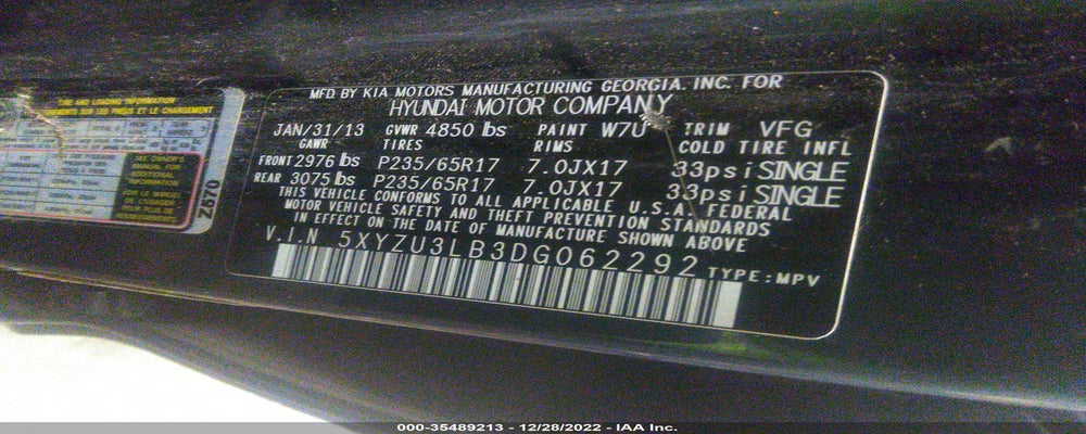 5XYZU3LB3DG062292 2013 HYUNDAI SANTA FE photo no. 9