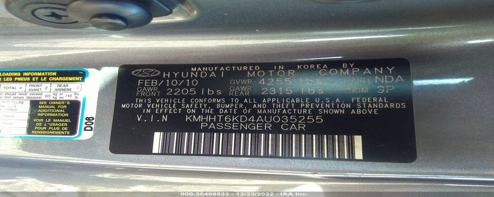 KMHHT6KD4AU035255 2010 HYUNDAI GENESIS COUPE photo no. 9