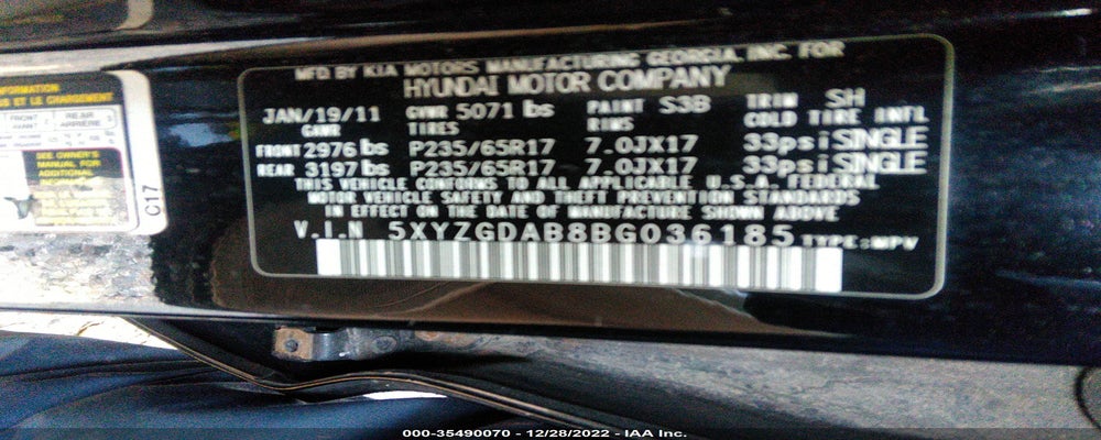5XYZGDAB8BG036185 2011 HYUNDAI SANTA FE photo no. 9