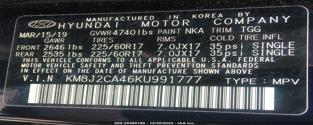 KM8J2CA46KU991777 2019 HYUNDAI TUCSON photo no. 9