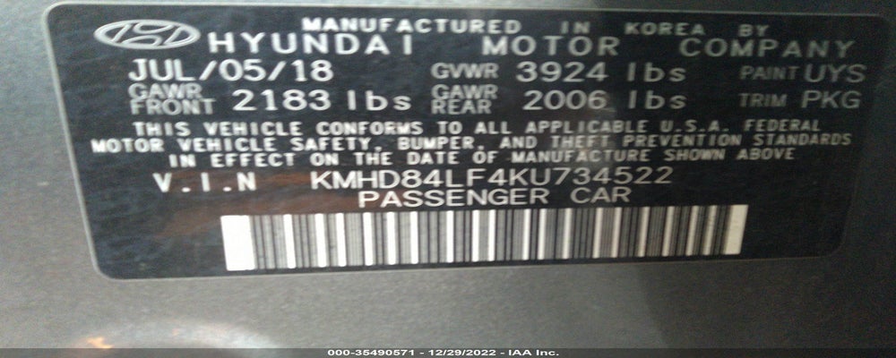 KMHD84LF4KU734522 2019 HYUNDAI ELANTRA photo no. 9