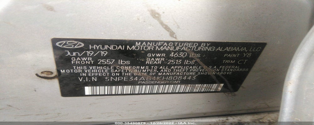 5NPE34AB4KH808443 2019 HYUNDAI SONATA photo no. 9