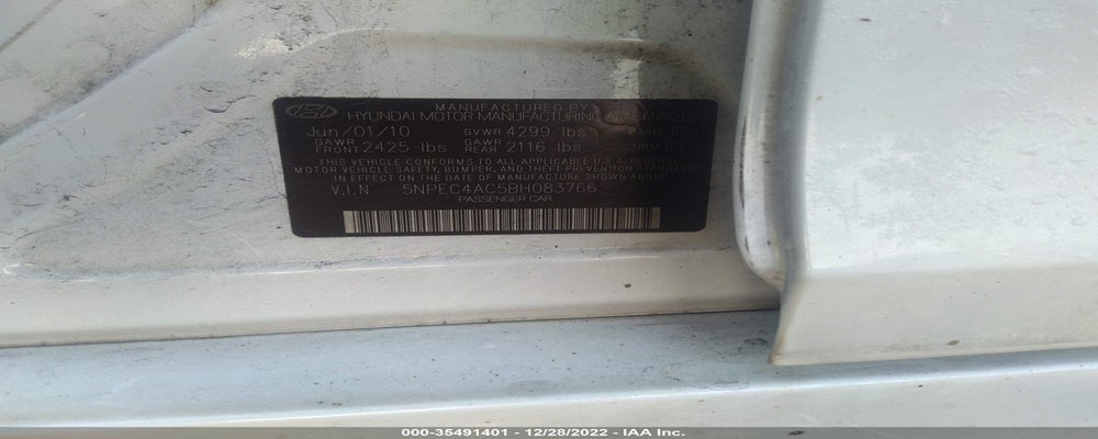5NPEC4AC5BH083766 2011 HYUNDAI SONATA photo no. 9