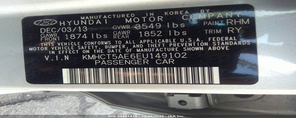 KMHCT5AE6EU149102 2014 HYUNDAI ACCENT photo no. 9