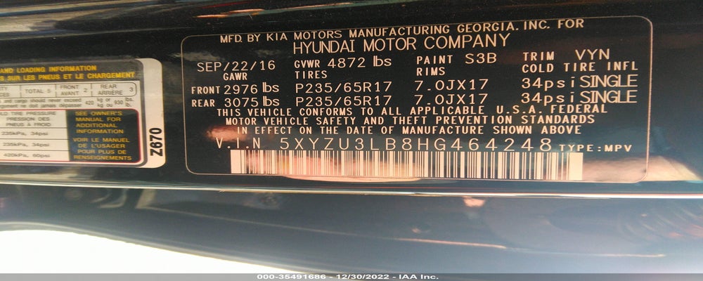 5XYZU3LB8HG464248 2017 HYUNDAI SANTA FE SPORT photo no. 9