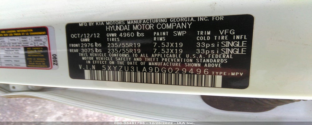 5XYZU3LA9DG029496 2013 HYUNDAI SANTA FE photo no. 9