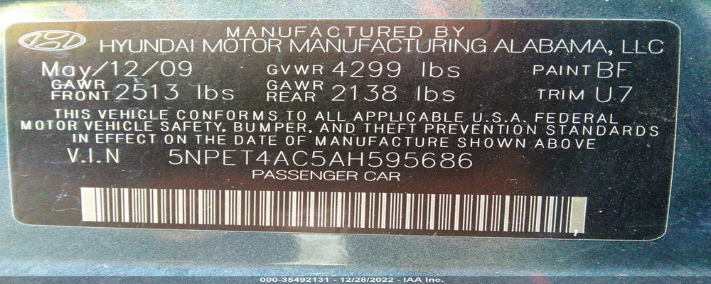 5NPET4AC5AH595686 2010 HYUNDAI SONATA photo no. 9