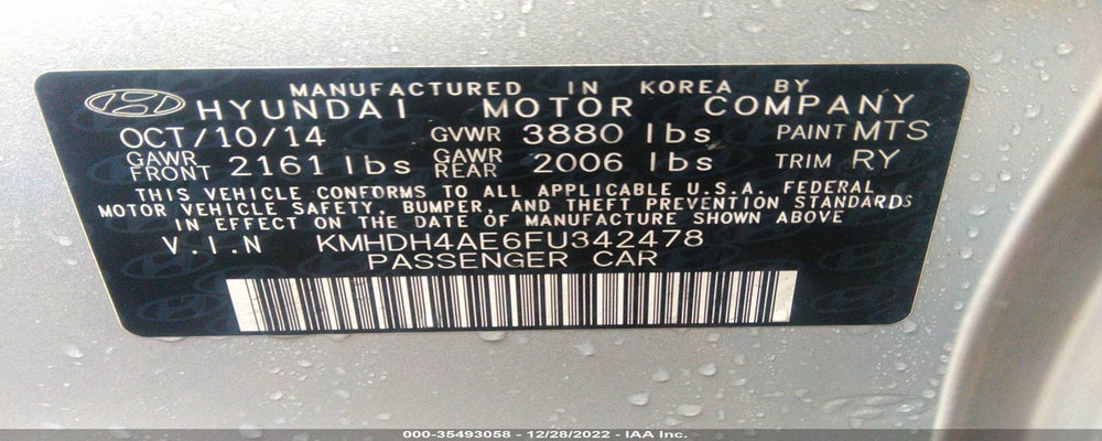 KMHDH4AE6FU342478 2015 HYUNDAI ELANTRA photo no. 9
