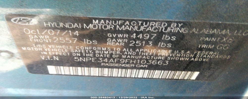 5NPE34AF9FH103663 2015 HYUNDAI SONATA photo no. 9