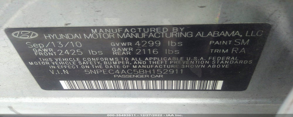 5NPEC4AC5BH152911 2011 HYUNDAI SONATA photo no. 9