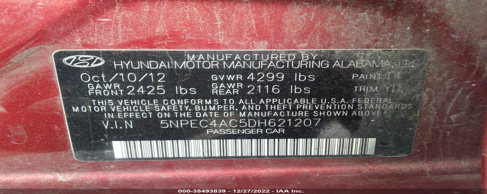 5NPEC4AC5DH621207 2013 HYUNDAI SONATA photo no. 9