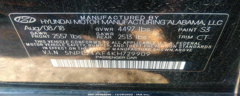 5NPE24AF4KH729909 2019 HYUNDAI SONATA photo no. 9