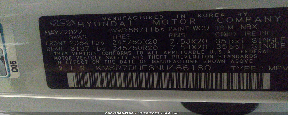 KM8R7DHE3NU486180 2022 HYUNDAI PALISADE photo no. 9