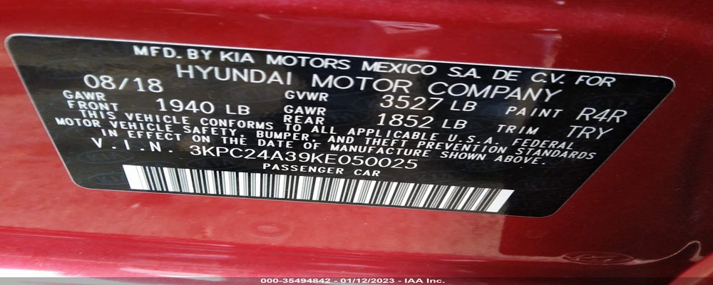 3KPC24A39KE050025 2019 HYUNDAI ACCENT photo no. 9